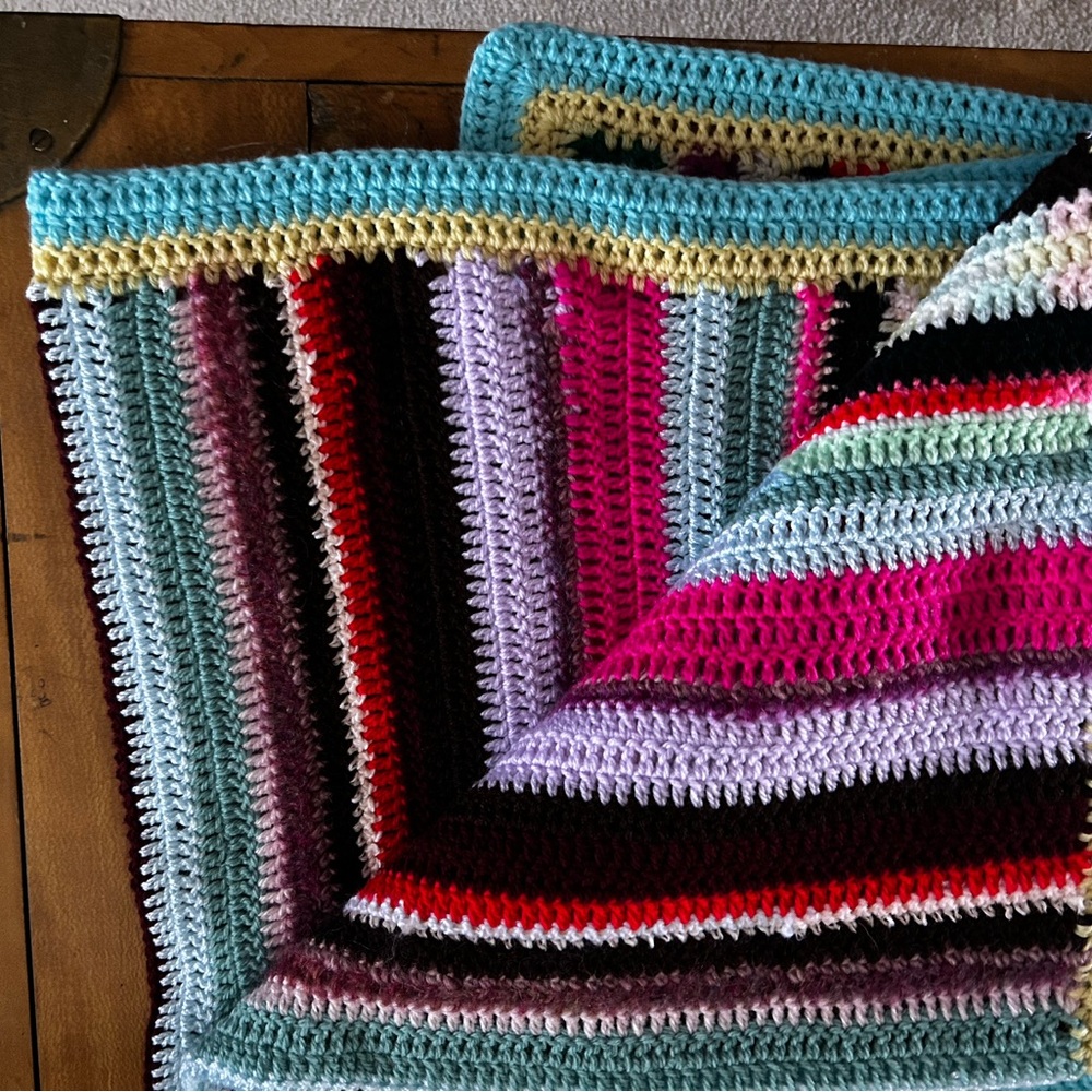 Vintage Handmade Multi Colour Stripe Afghan Throw Blanket - Picture 3 of 7